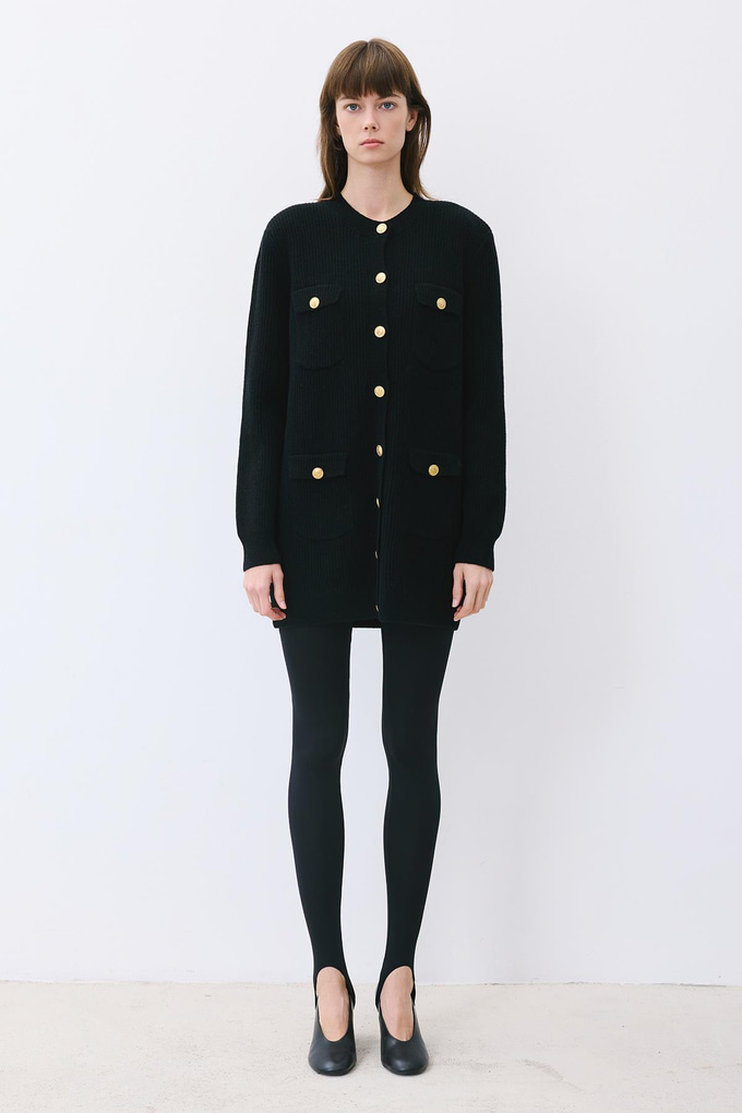 Gold Buttoned Black Knit Cardigan  