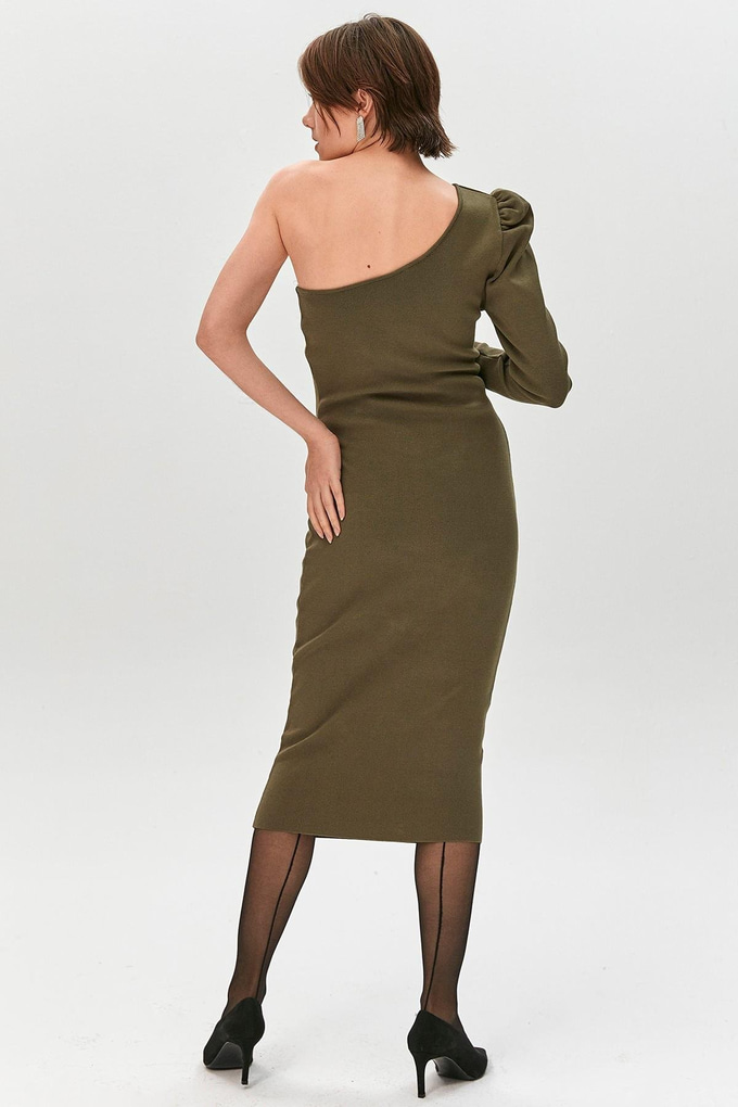 Asymmetric One Shoulder Knitted Dress