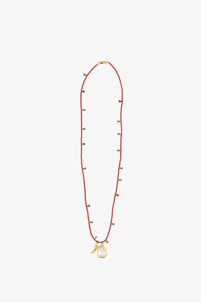 Pearl Detailed Red Necklace  