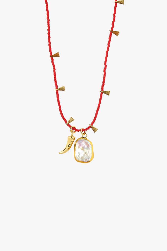 Pearl Detailed Red Necklace  