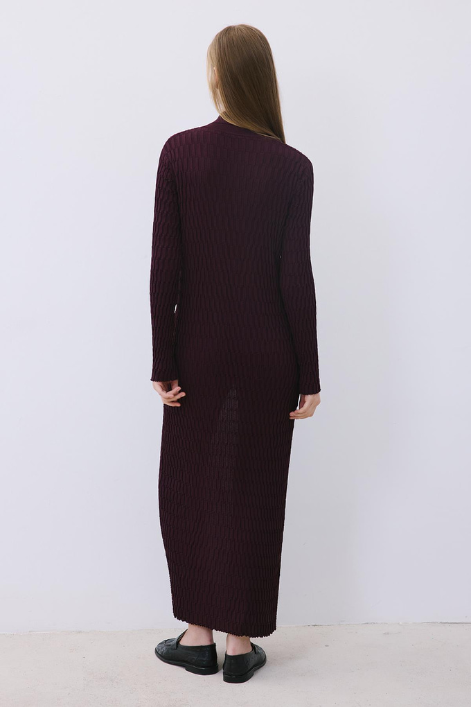 Burgundy Long Jacquard Knit Cardigan