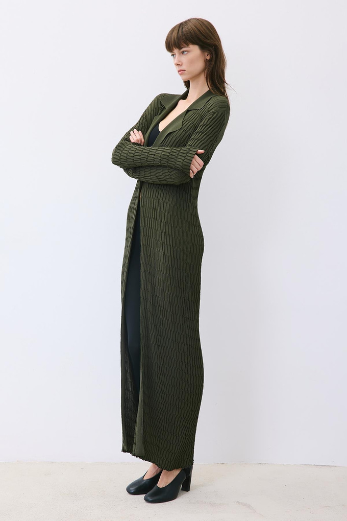Khaki Long Jacquard Knit Cardigan