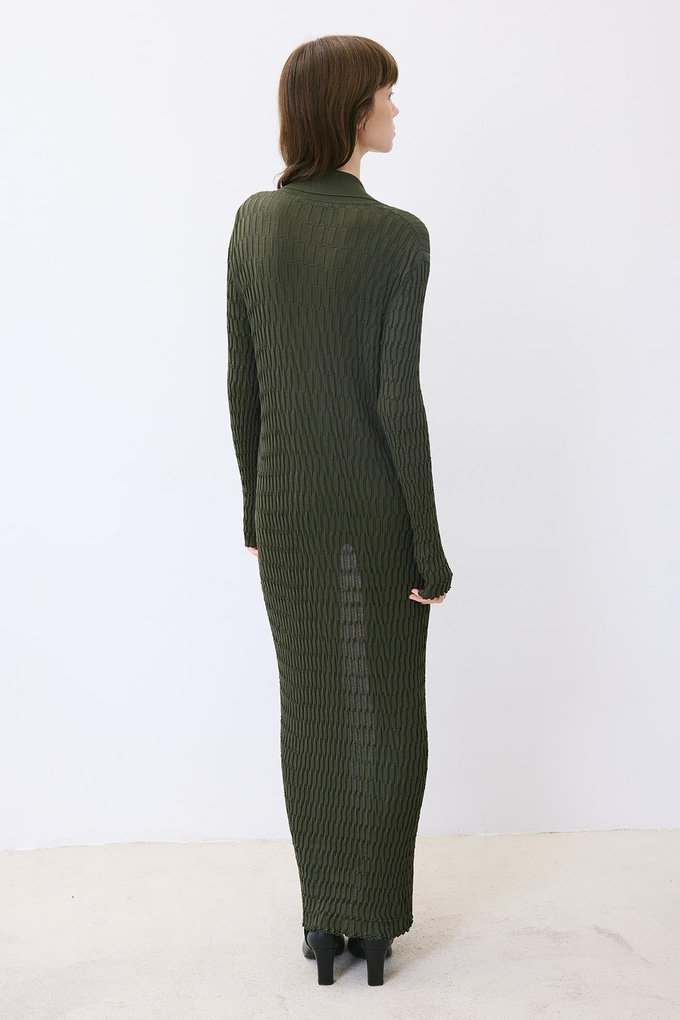 Khaki Long Jacquard Knit Cardigan