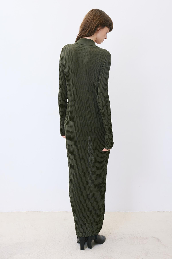 Khaki Long Jacquard Knit Cardigan