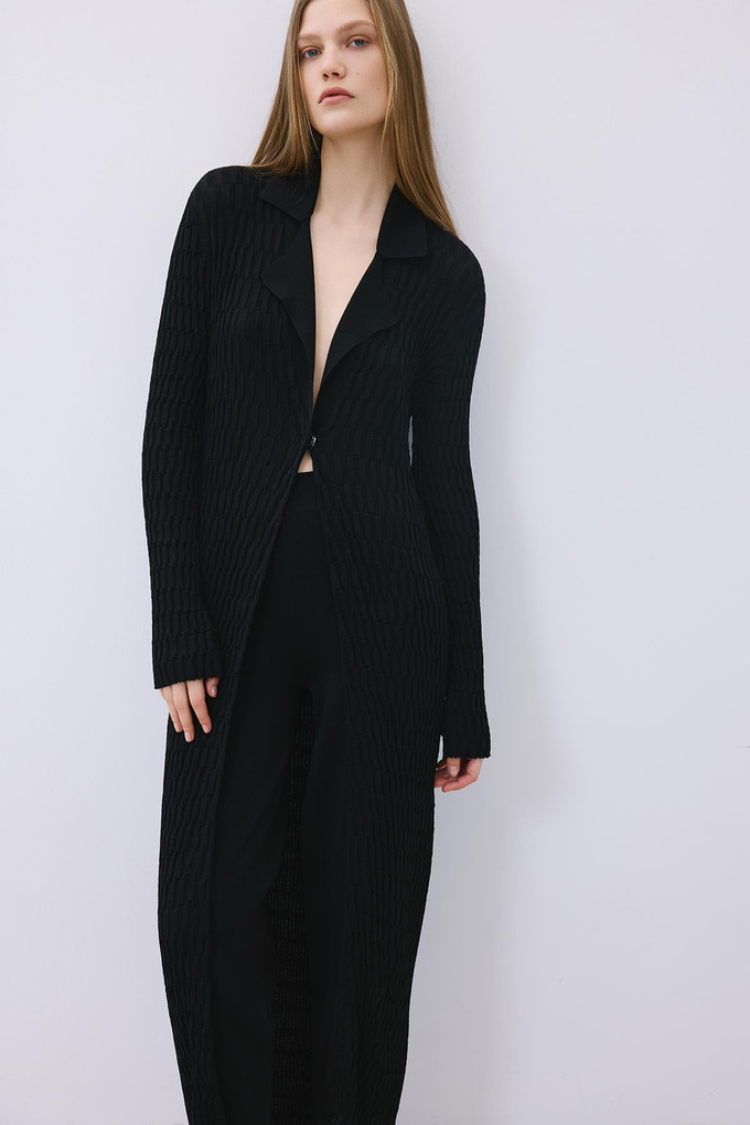 Black Long Jacquard Knit Cardigan