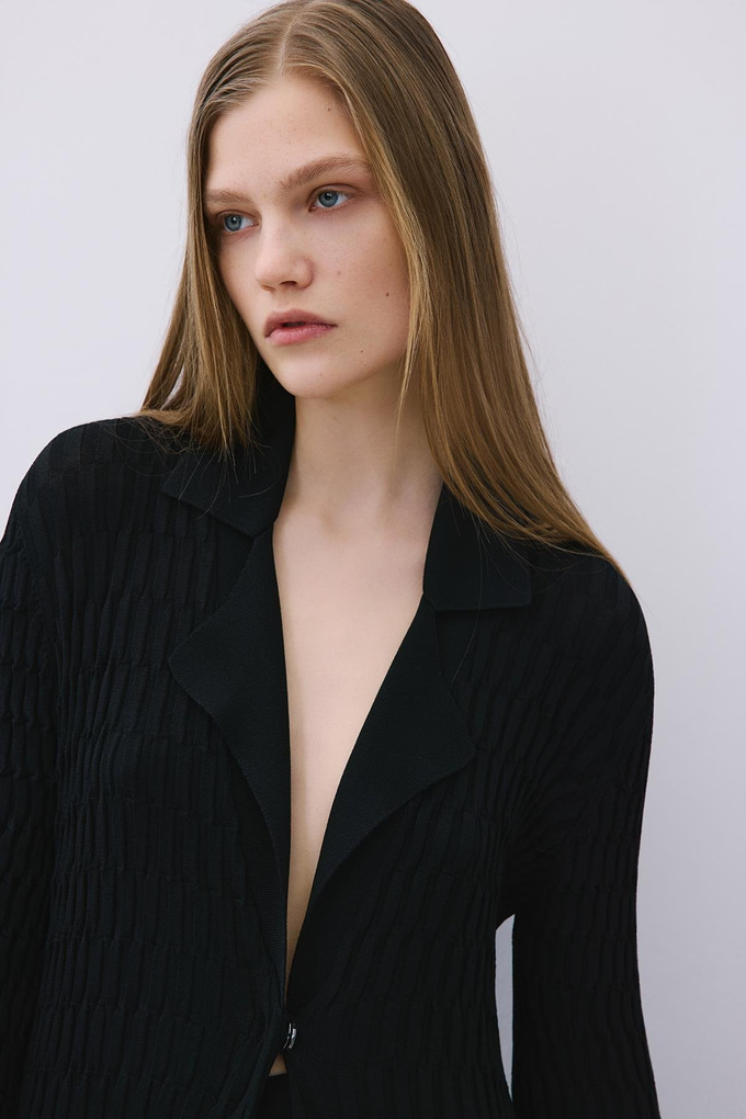 Black Long Jacquard Knit Cardigan