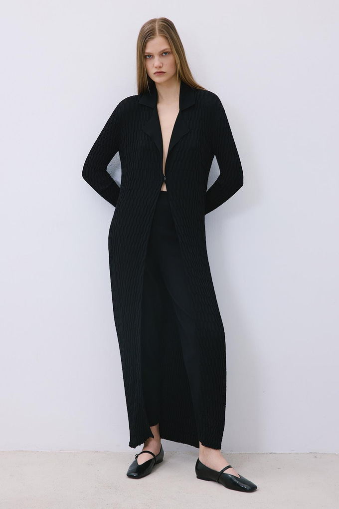 Black Long Jacquard Knit Cardigan