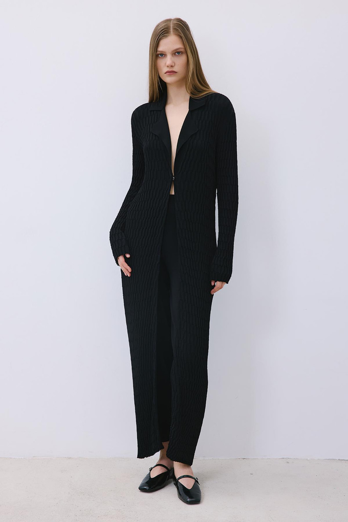 Black Long Jacquard Knit Cardigan