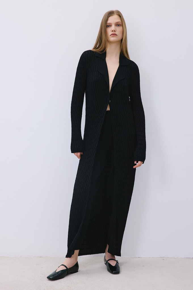 Black Long Jacquard Knit Cardigan