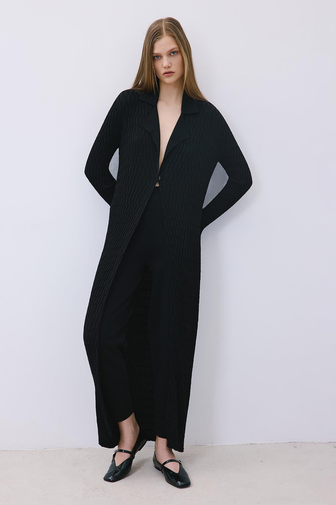 Black Long Jacquard Knit Cardigan