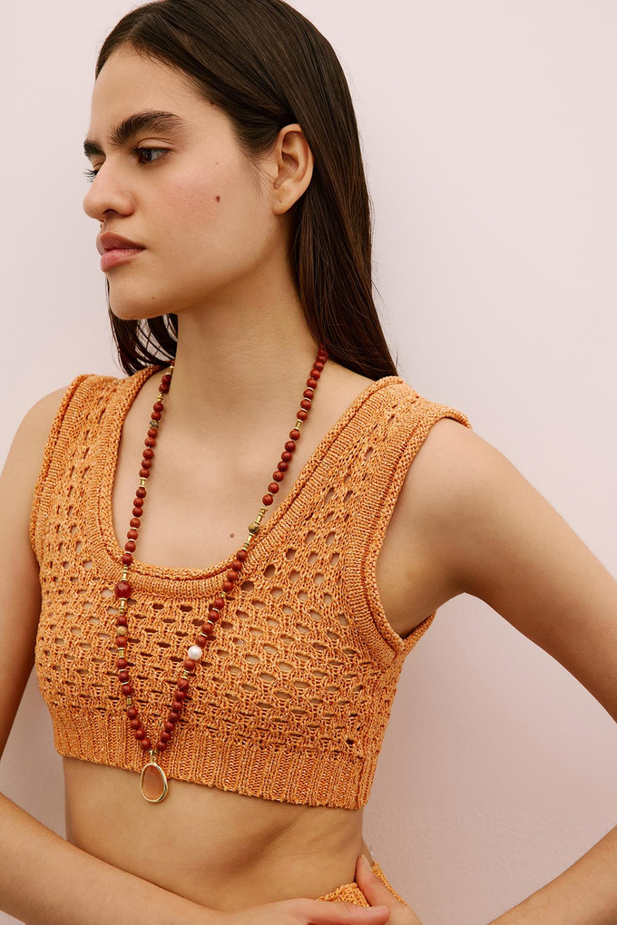 Jasper Stone Ethnic Brass Necklace  