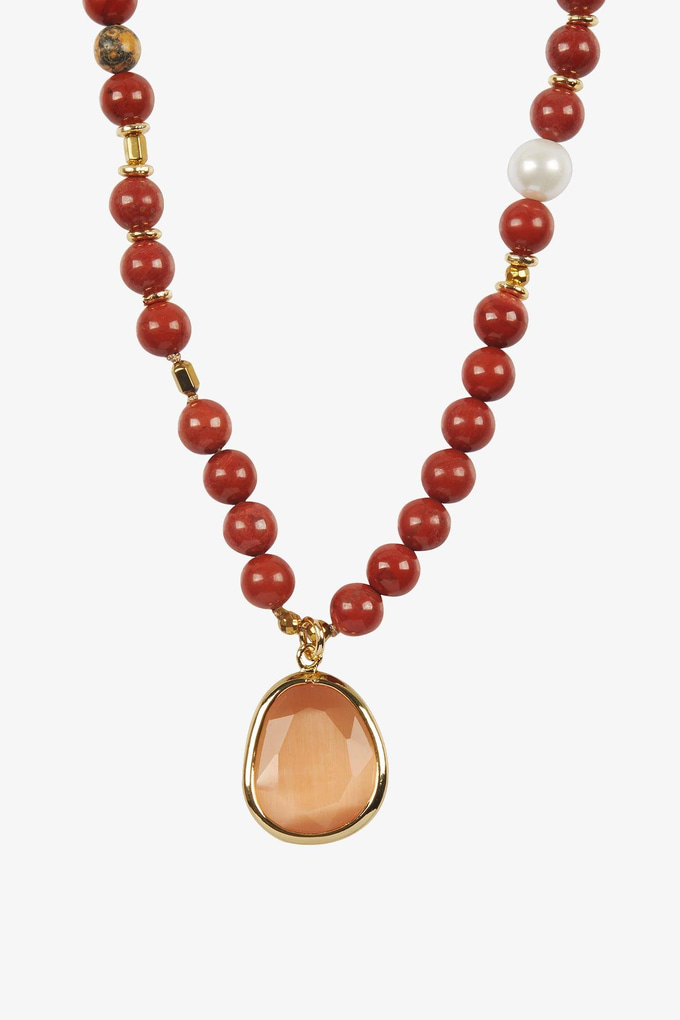 Jasper Stone Ethnic Brass Necklace  