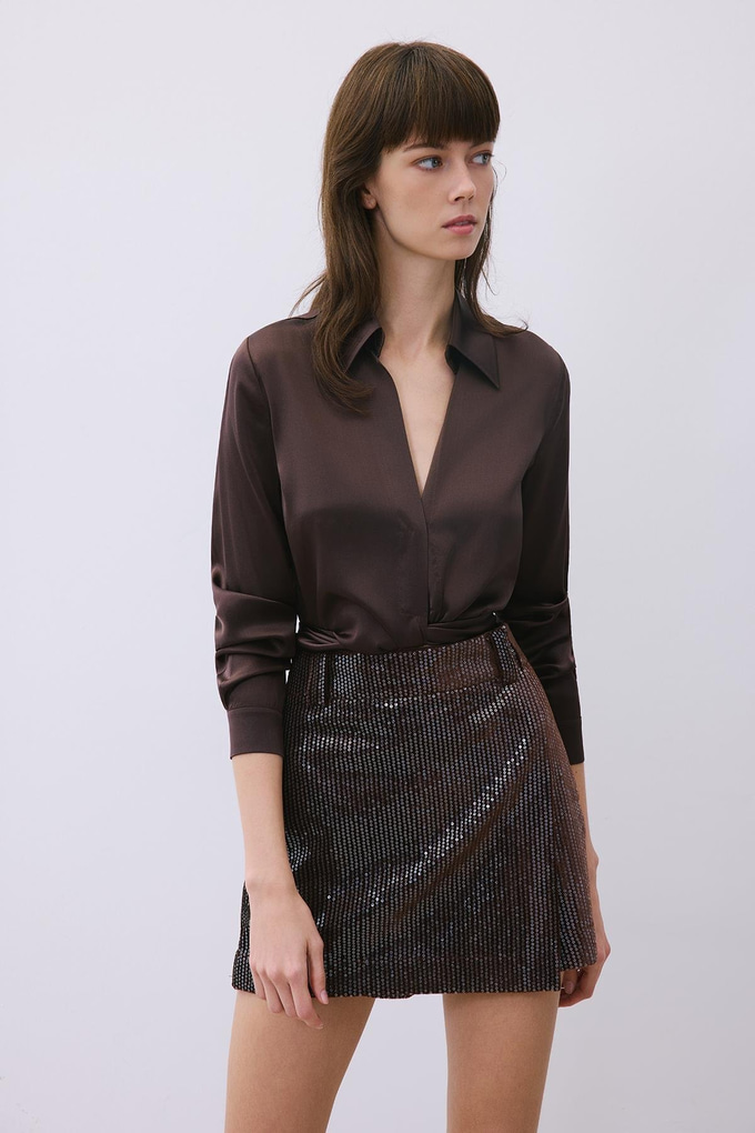 Brown Velvet Sequin Skİrt