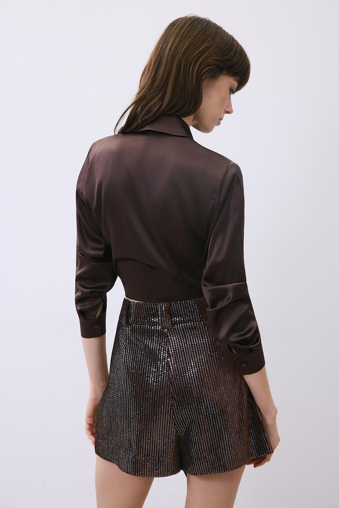 Brown Velvet Sequin Skİrt