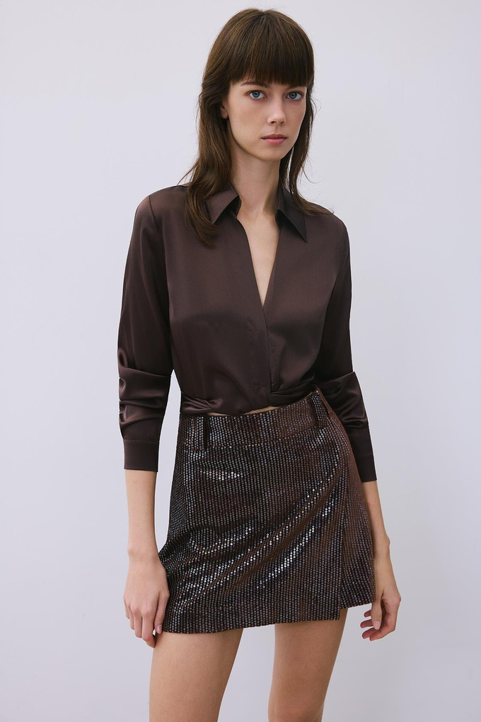 Brown Velvet Sequin Skİrt