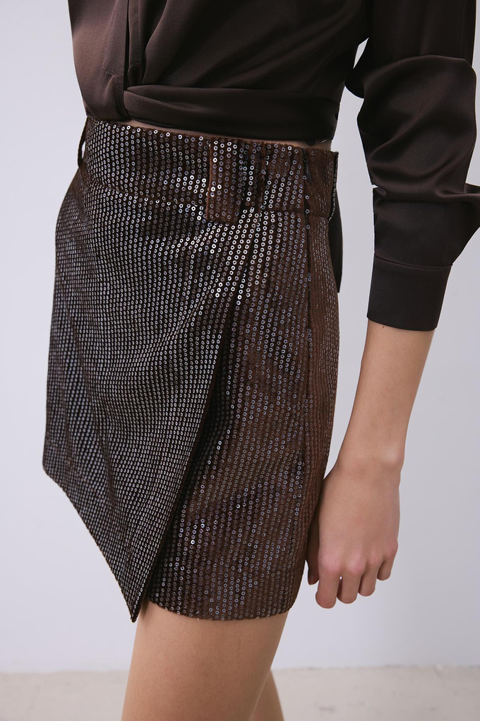 Brown Velvet Sequin Skİrt