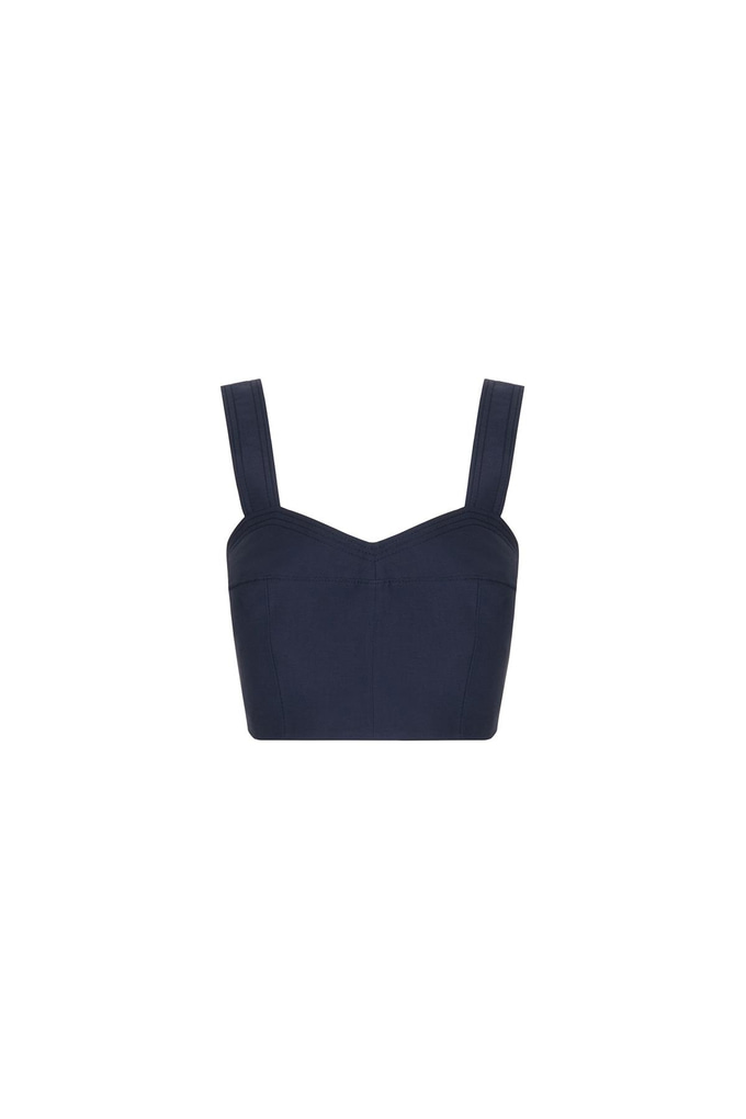 Kalın Askılı Kare Yaka Lacivert Crop Top