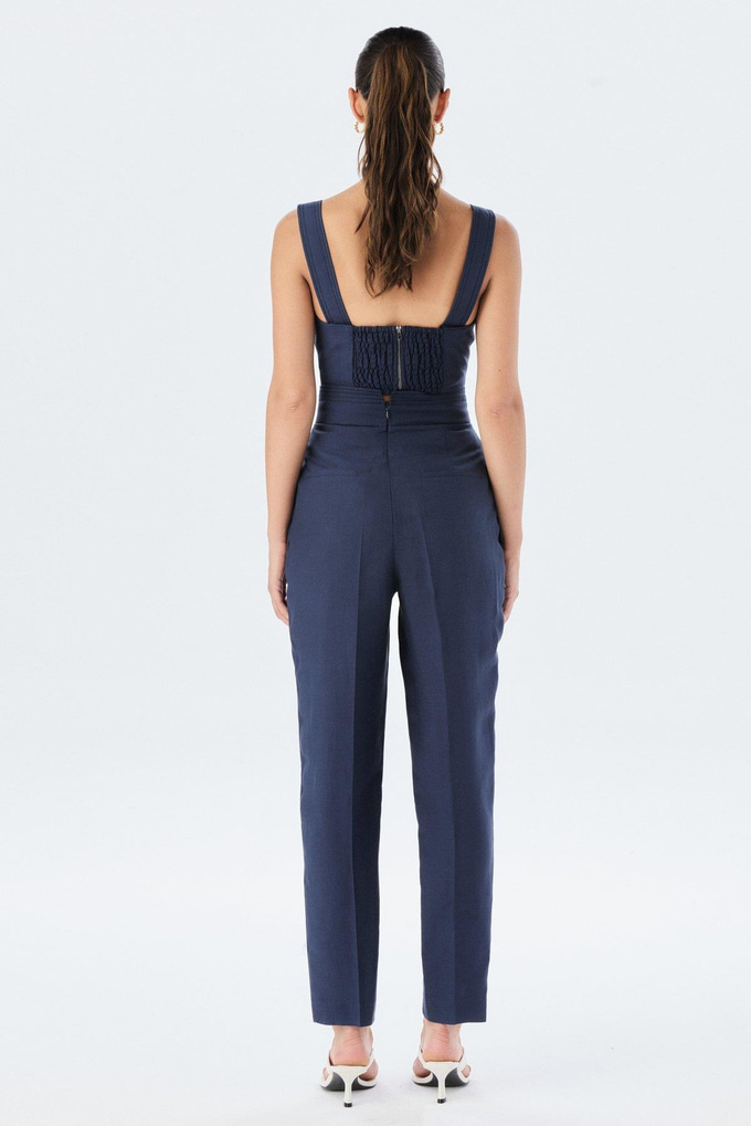 Kalın Askılı Kare Yaka Lacivert Crop Top