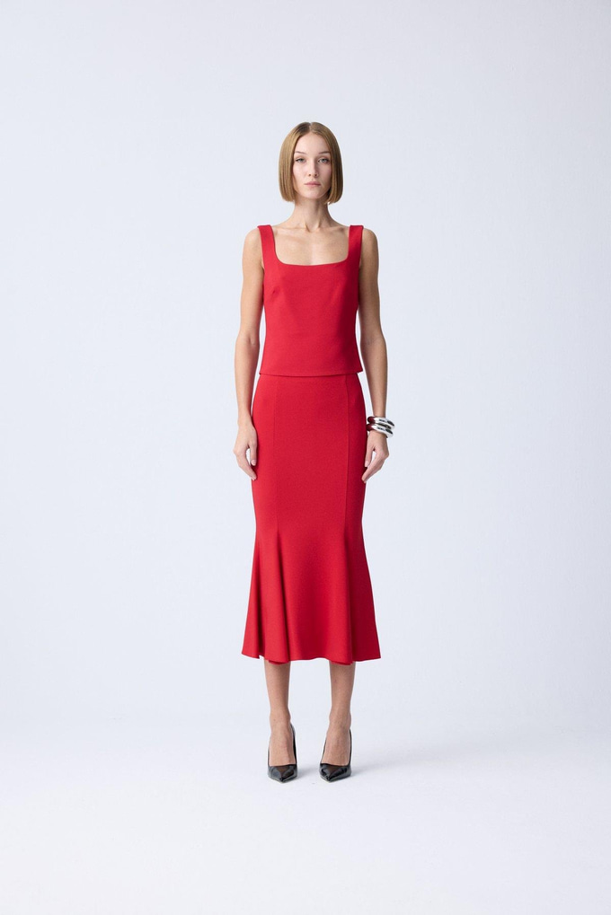 Basic Crepe Texture Red Bodysuit