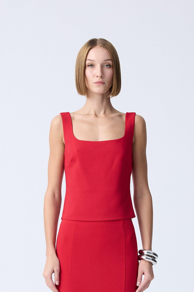 Basic Crepe Texture Red Bodysuit