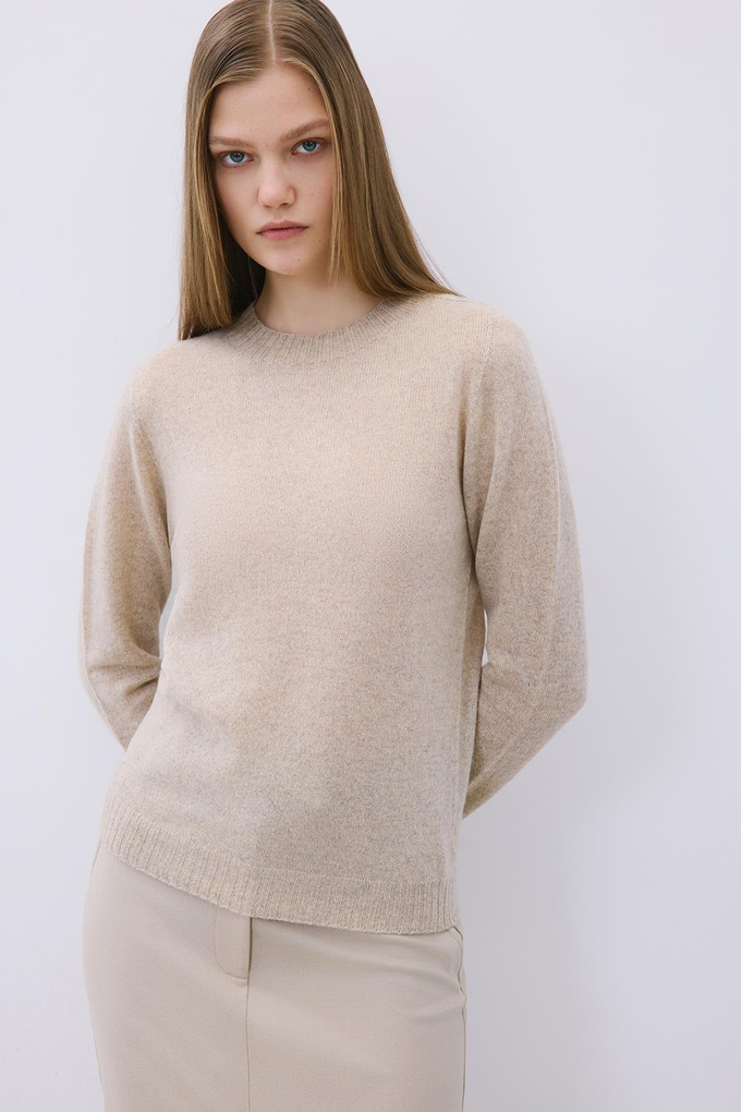 Beige Cashmere Basic Knit Blouse