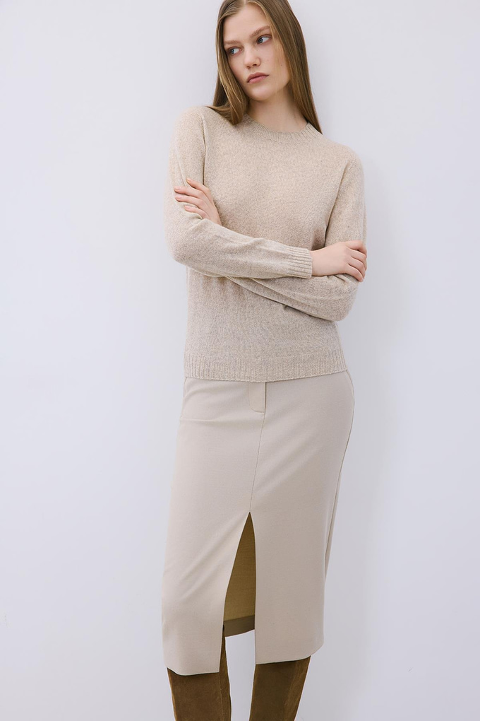 Beige Cashmere Basic Knit Blouse