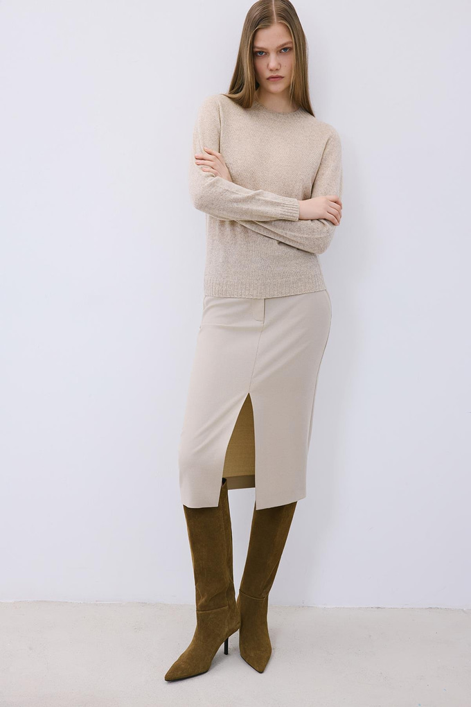 Beige Cashmere Basic Knit Blouse