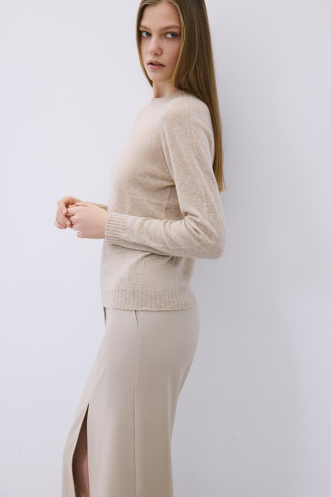 Beige Cashmere Basic Knit Blouse
