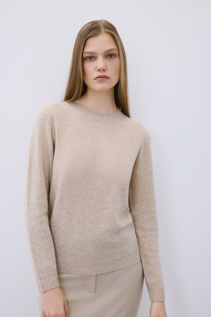 Beige Cashmere Basic Knit Blouse