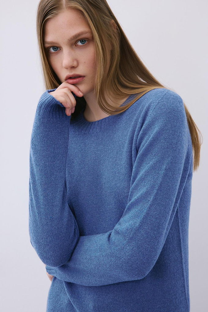 Blue Cashmere Basic Knit Blouse