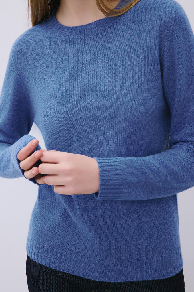 Blue Cashmere Basic Knit Blouse