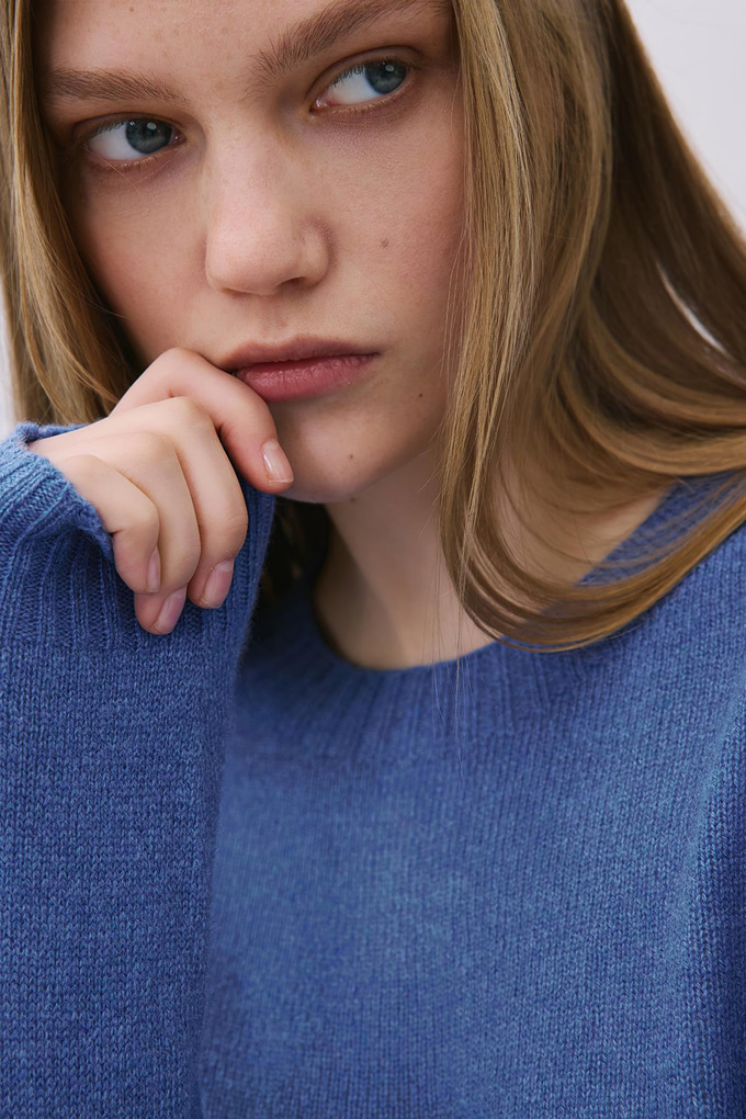 Blue Cashmere Basic Knit Blouse