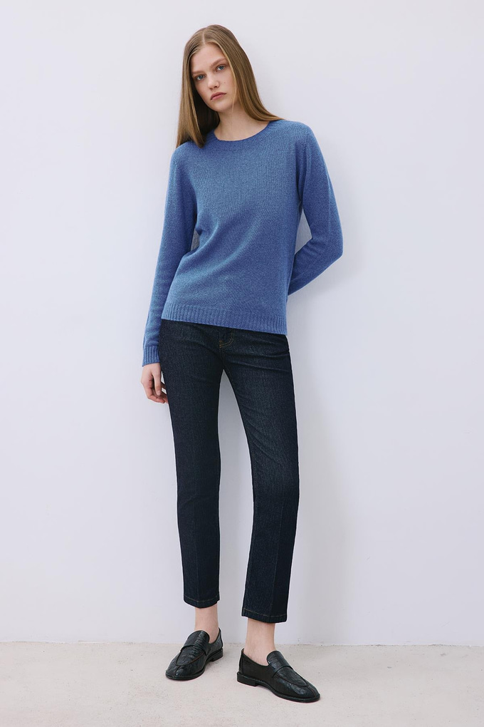 Blue Cashmere Basic Knit Blouse