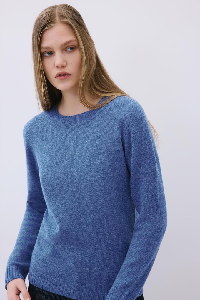 Blue Cashmere Basic Knit Blouse