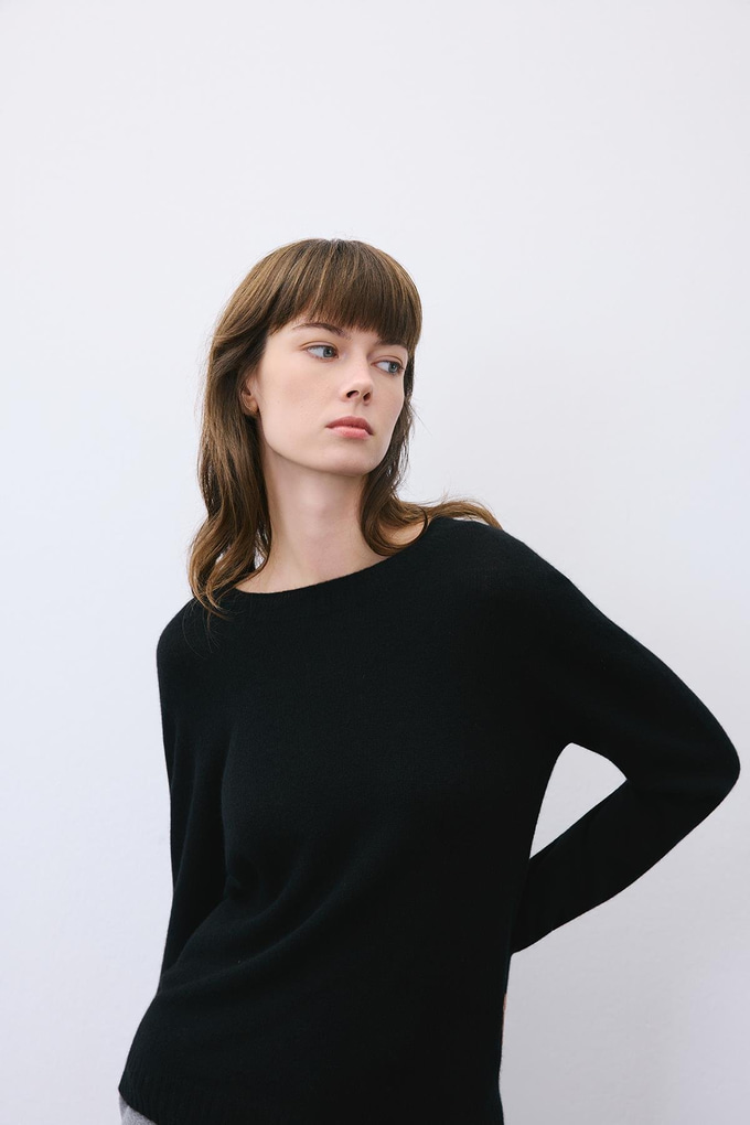 Black Cashmere Basic Knit Blouse