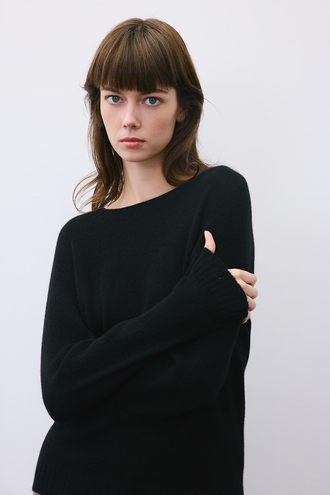 Black Cashmere Basic Knit Blouse