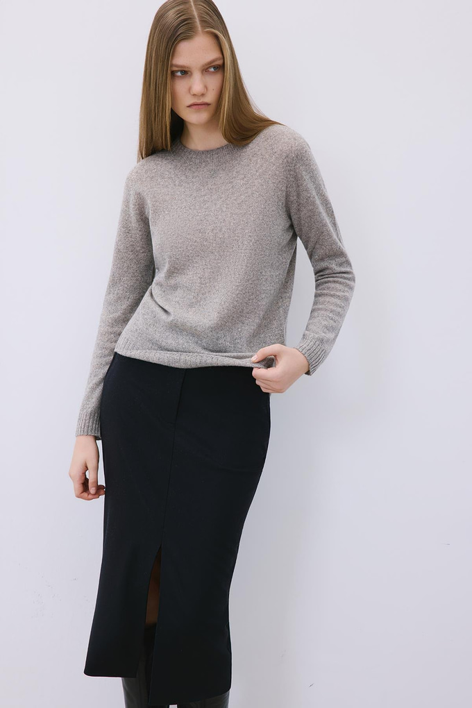 Taupe Cashmere Basic Knit Blouse