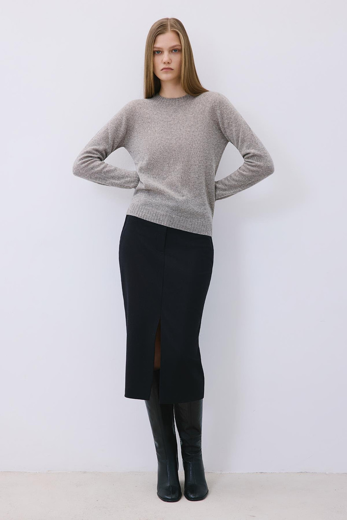 Taupe Cashmere Basic Knit Blouse