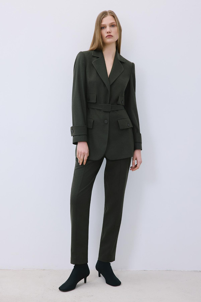 Khaki Belted Lined Jacket with Pockets