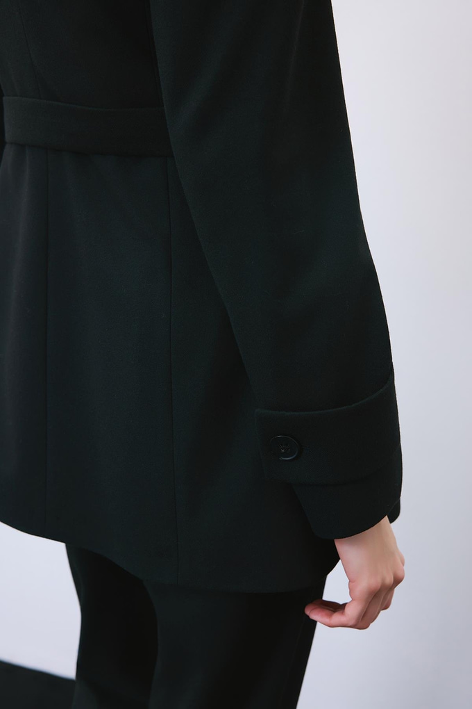 Black Belted Lined Jacket with Pockets