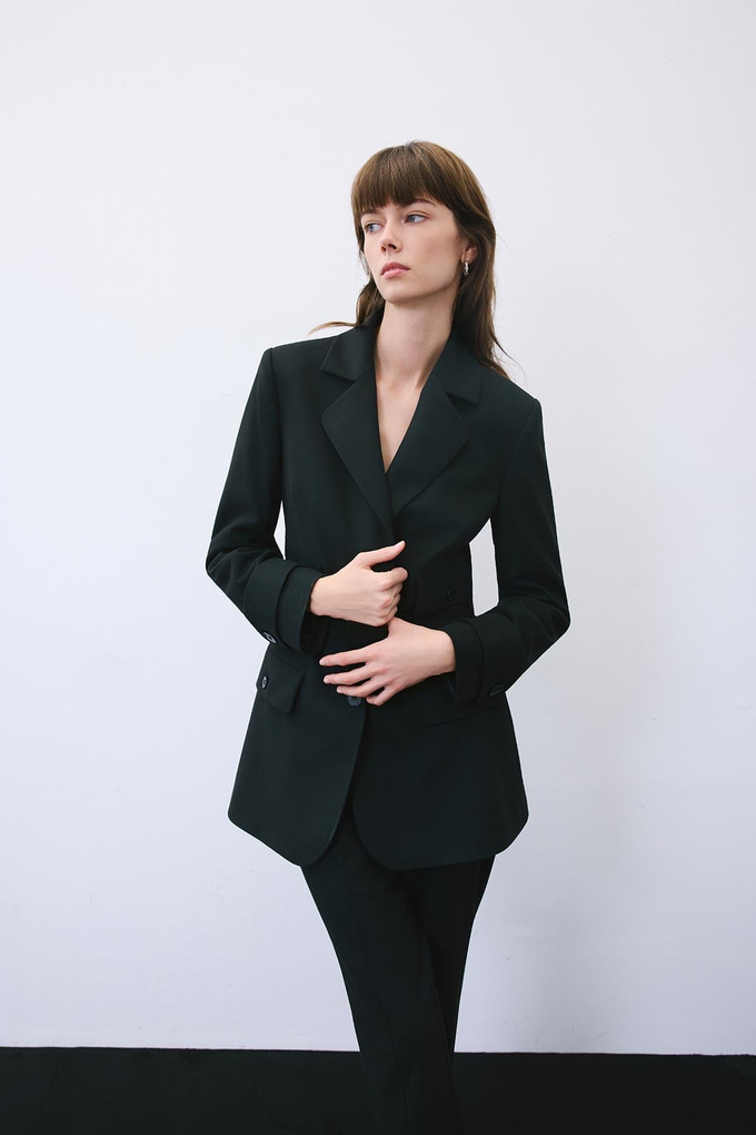 Black Belted Lined Jacket with Pockets
