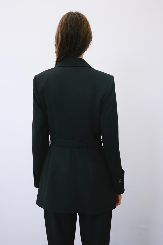 Black Belted Lined Jacket with Pockets