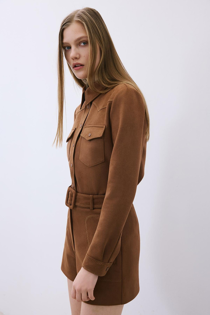 Brown Suede Shorts with Contrast Stitch