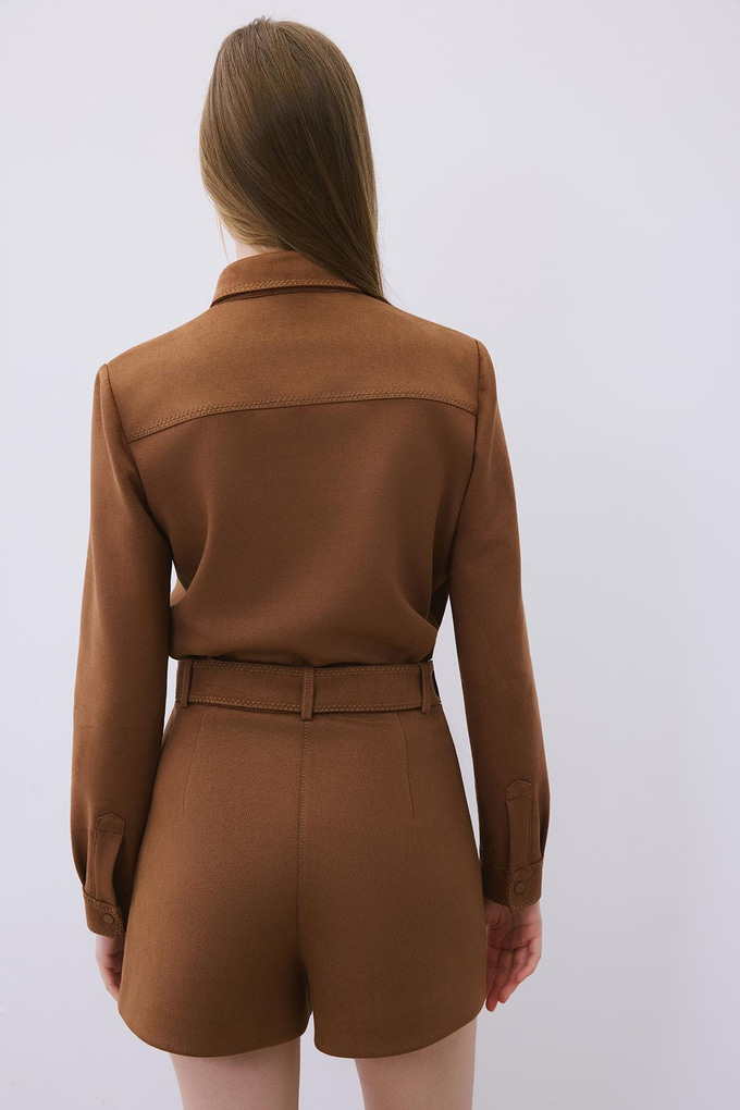 Brown Suede Shorts with Contrast Stitch