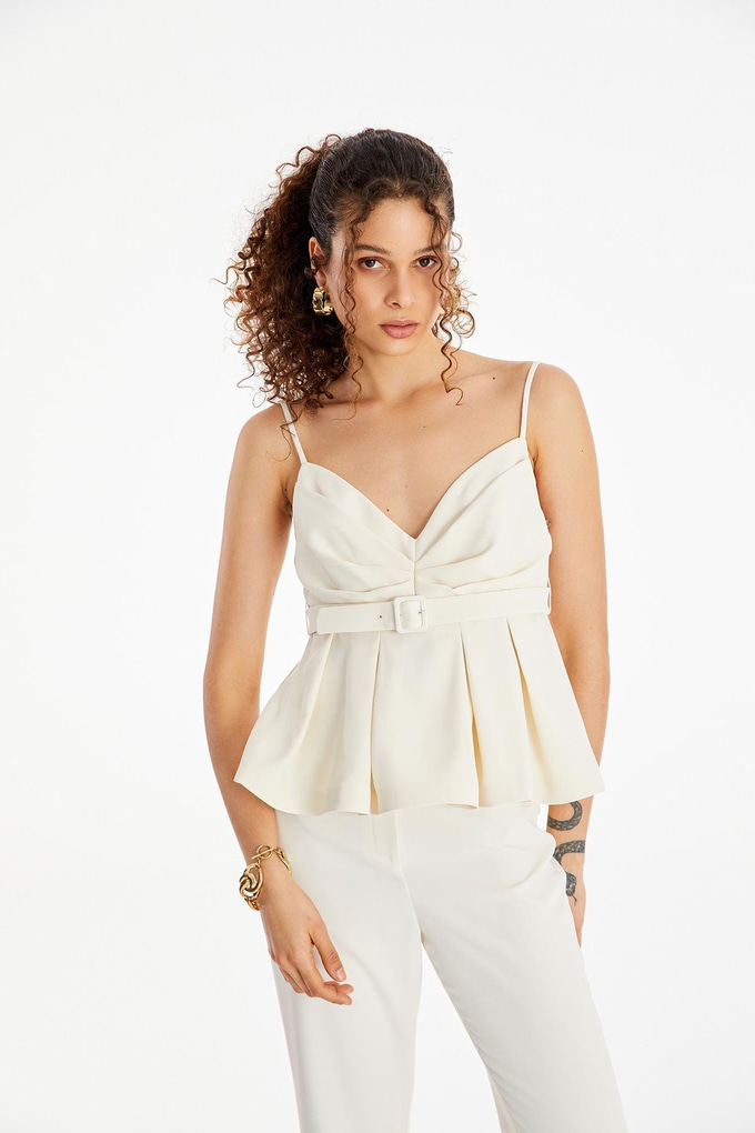 Ruffled Blouse with Belt