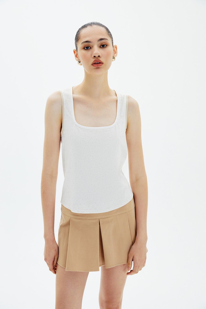 Kontrast Biyeli Bej Basic Bluz