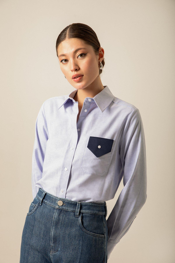 Contrast Pocketed Blue Oxford Shirt