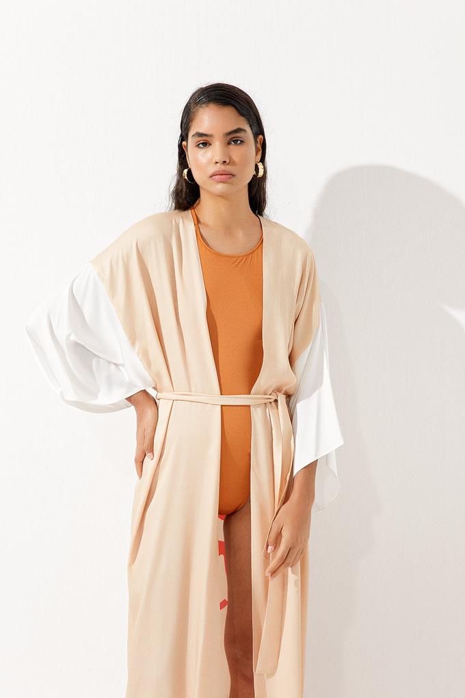 Kontrast Şeritli Kimono