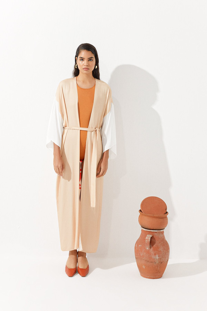 Kontrast Şeritli Kimono