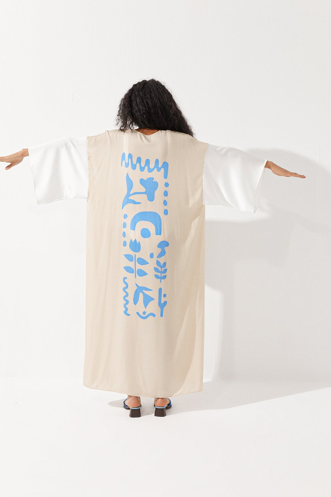 Kontrast Şeritli Kimono